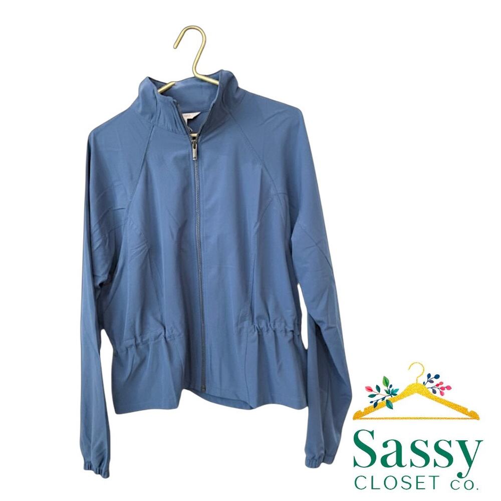 SPANX On The Move Cinch Back Jacket L Blue NWOT Faded Indigo Athleisure